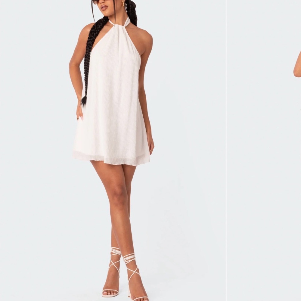 Edited Palma Open Back Halter Mini Dress small white
